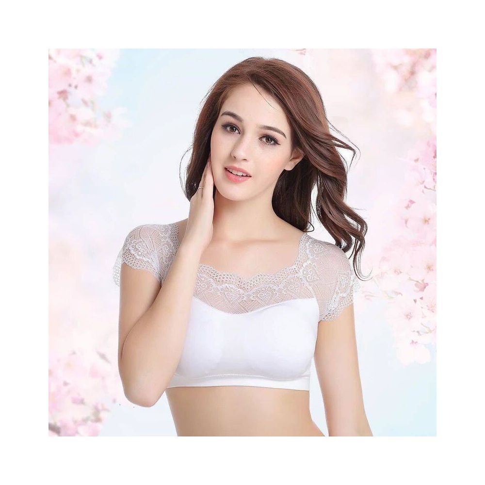 Summer thin anti glare chest wrapped bra women s lace sexy no steel ring strapless bra short sleeved base vest