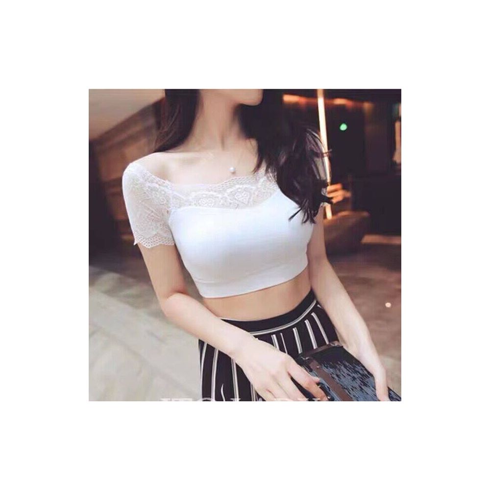 2023 New Lace One Neck Short Tank Top with Strap Female Open Umbilical Versatile Chest Cushion BRA Modal Thin Slim Fit image 0