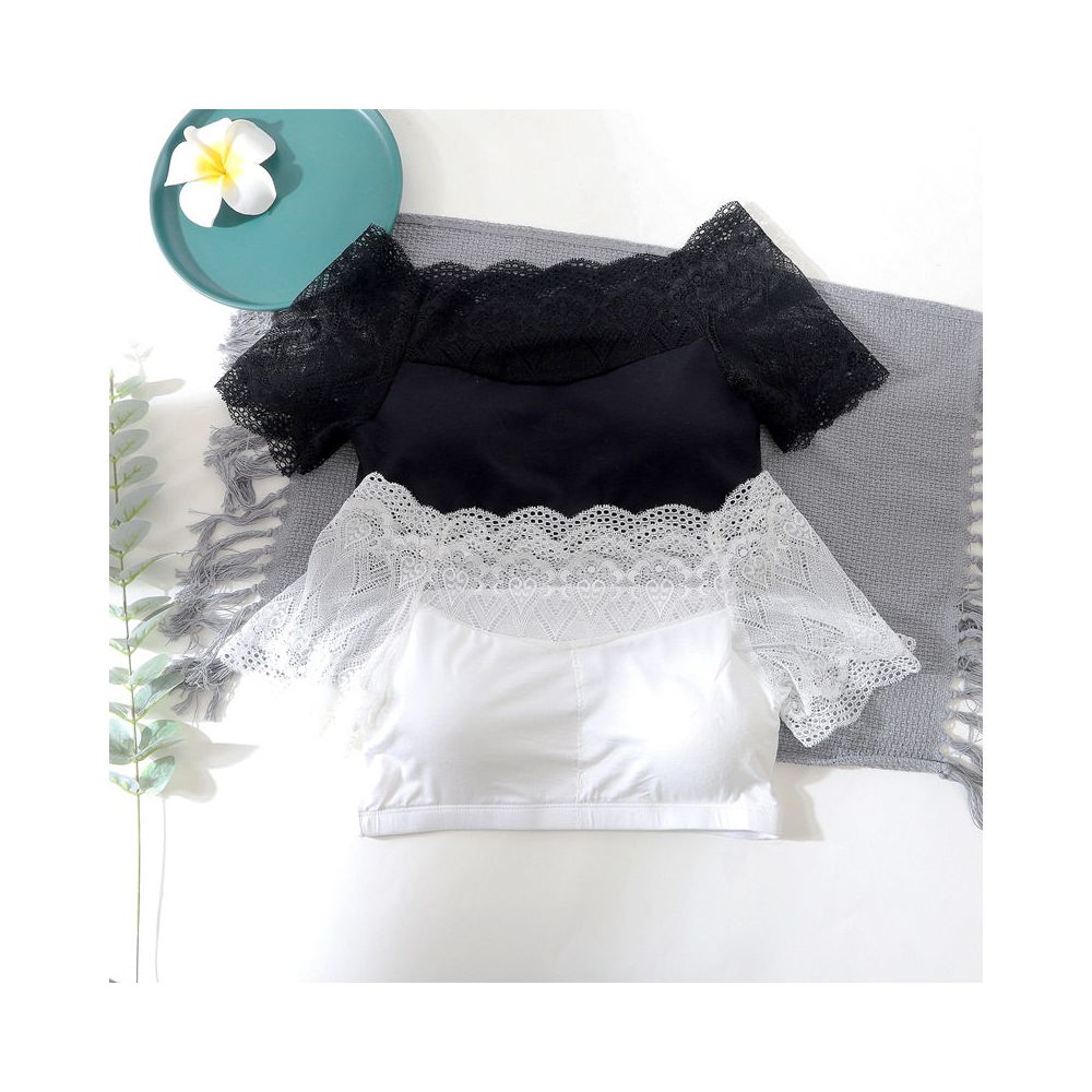 2023 New Lace One Neck Short Tank Top with Strap Female Open Umbilical Versatile Chest Cushion BRA Modal Thin Slim Fit image 1