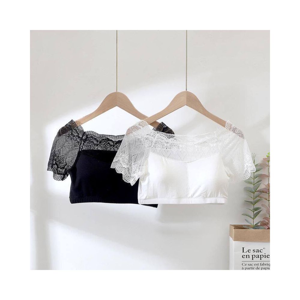 2023 New Lace One Neck Short Tank Top with Strap Female Open Umbilical Versatile Chest Cushion BRA Modal Thin Slim Fit image 2