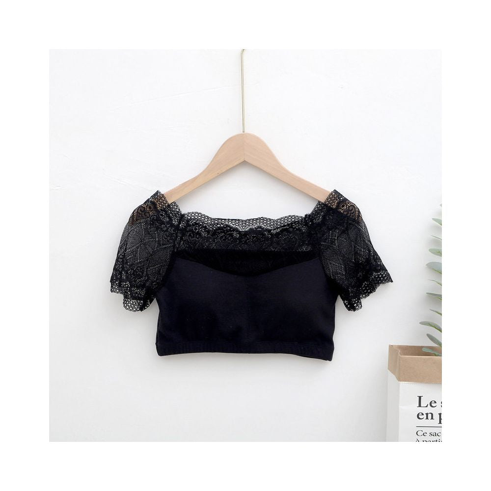 2023 New Lace One Neck Short Tank Top with Strap Female Open Umbilical Versatile Chest Cushion BRA Modal Thin Slim Fit
