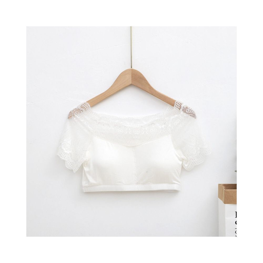 2023 New Lace One Neck Short Tank Top with Strap Female Open Umbilical Versatile Chest Cushion BRA Modal Thin Slim Fit