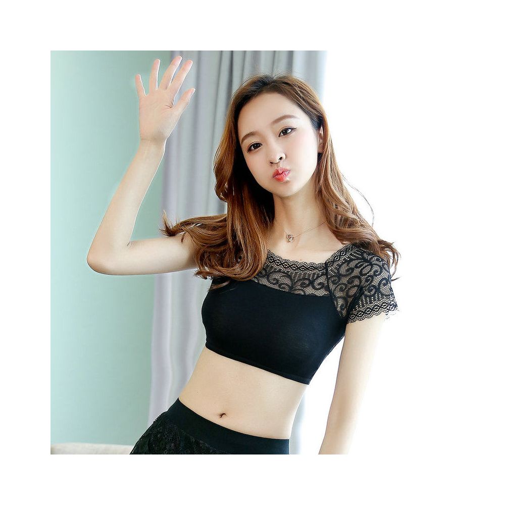 2025 Summer Lace Bottom Shirt Women s Short Sleeve Half length Inner Pair Modal T shirt strapless Top Versatile image 3