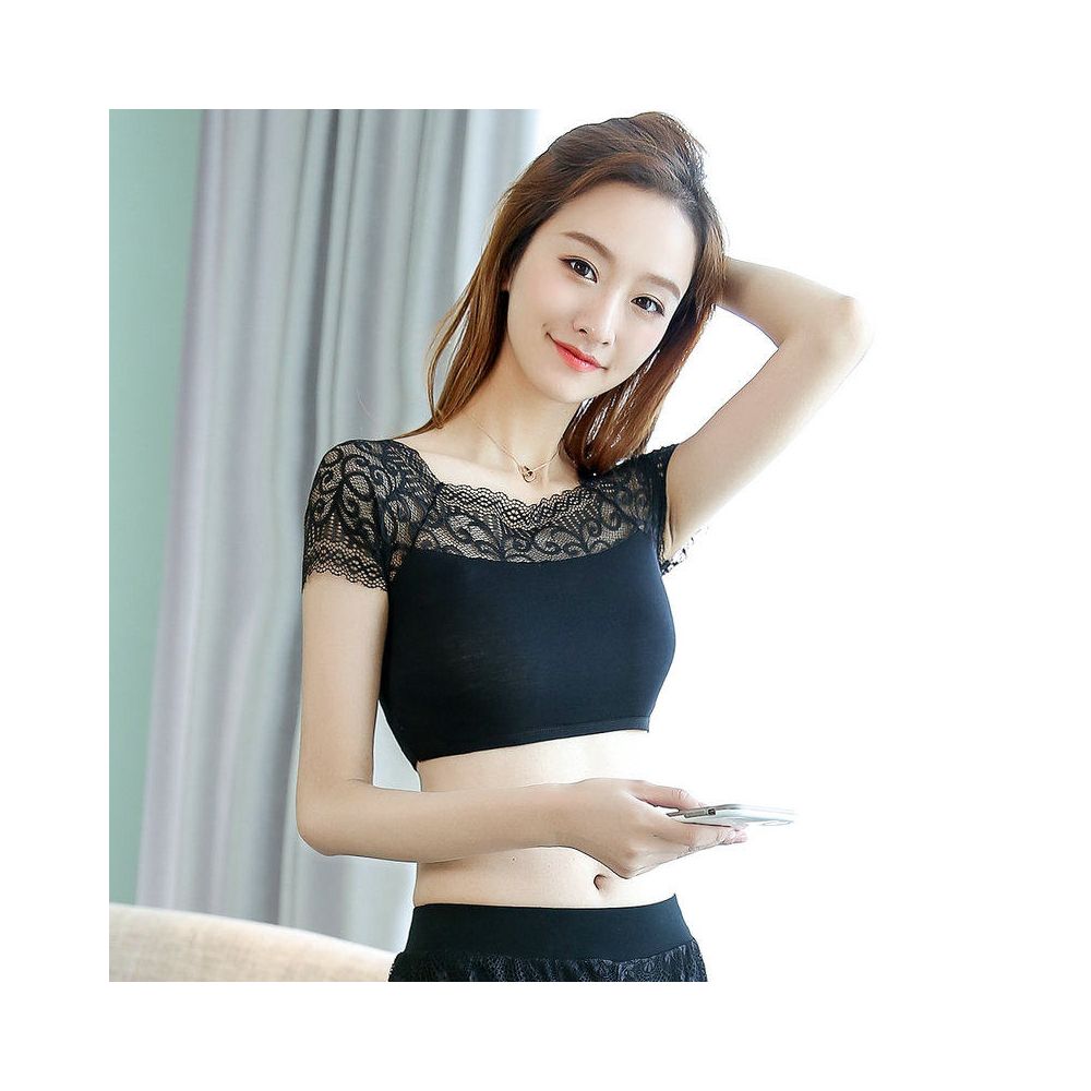 2025 Summer Lace Bottom Shirt Women s Short Sleeve Half length Inner Pair Modal T shirt strapless Top Versatile image 5