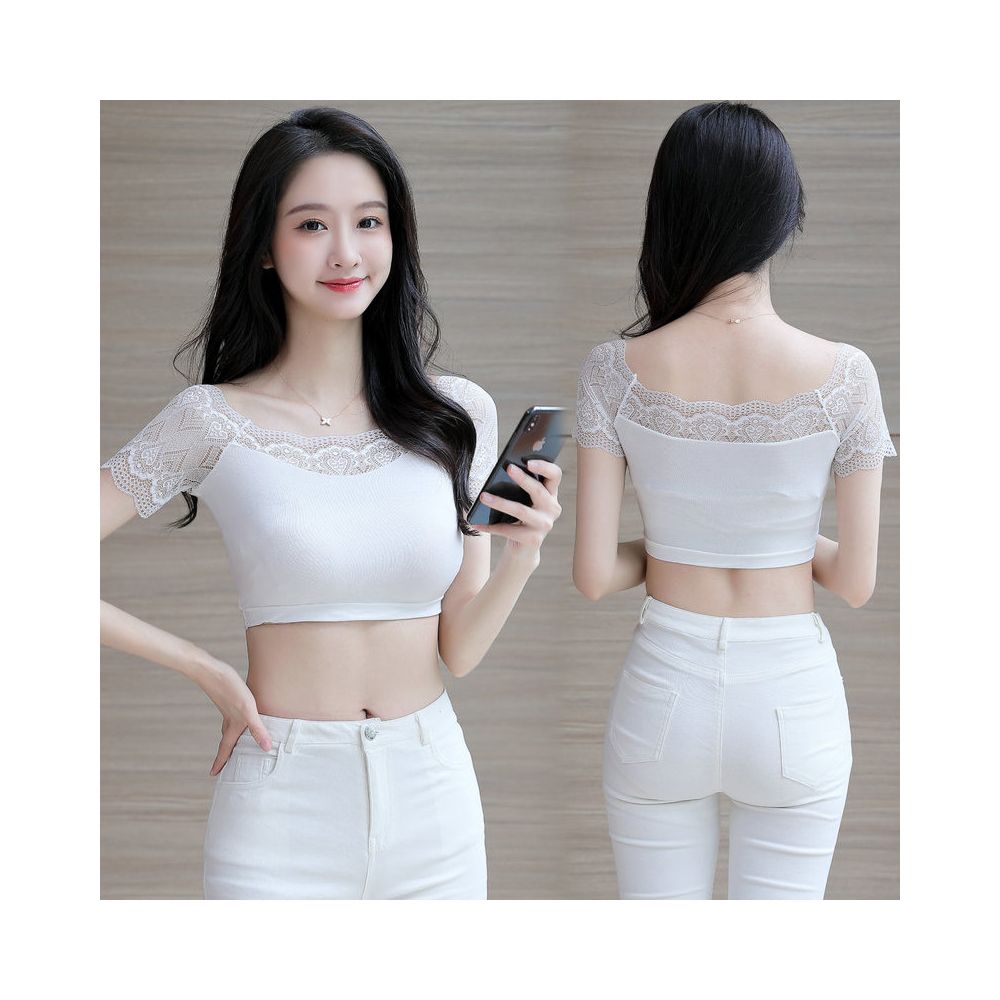2025 Summer Lace Bottom Shirt Women s Short Sleeve Half length Inner Pair Modal T shirt strapless Top Versatile