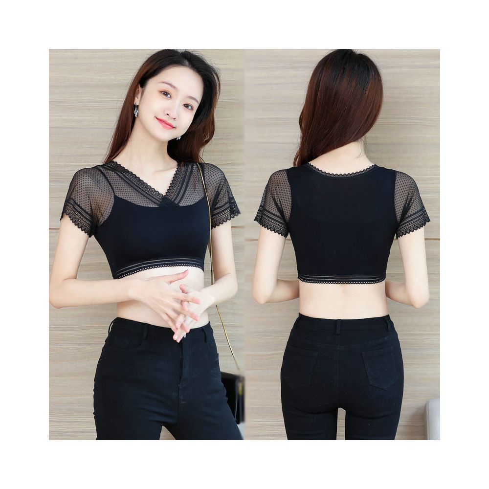 2025 Summer Lace Bottom Shirt Women s Short Sleeve Half length Inner Pair Modal T shirt strapless Top Versatile