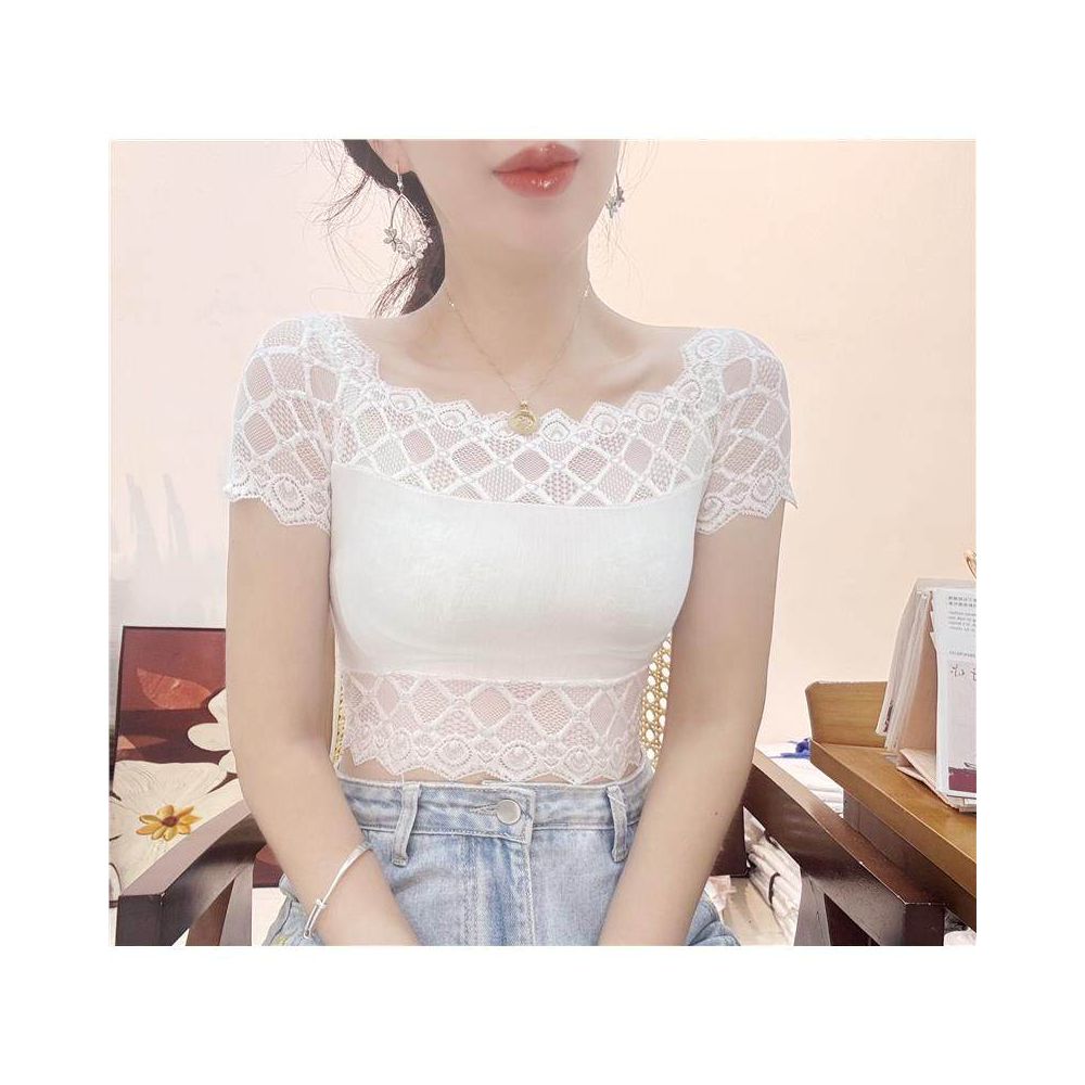 Strap skirt with women s short sleeved lace vest as a base half cut shirt chest wrapped underwear anti glare short back top image 0