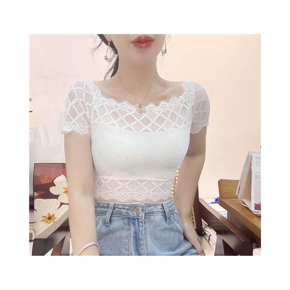 Strap skirt with women s short sleeved lace vest as a base half cut shirt chest wrapped underwear anti glare short back top image 2