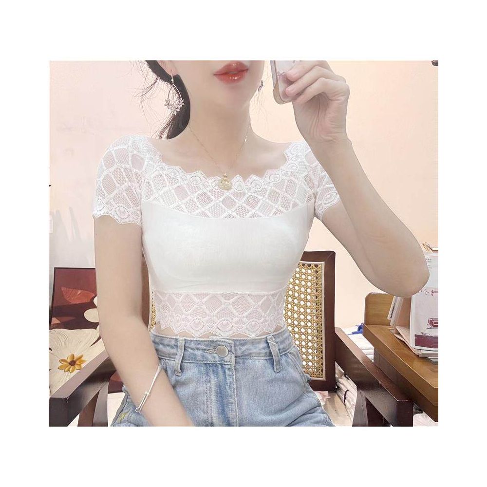 Strap skirt with women s short sleeved lace vest as a base half cut shirt chest wrapped underwear anti glare short back top image 4