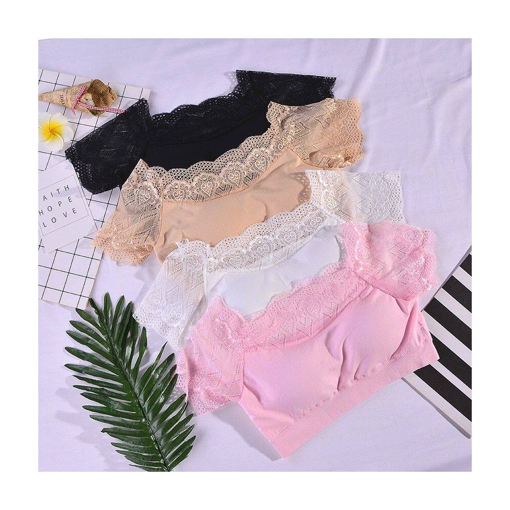 Strap skirt with bottom layer women s lace short sleeved shirt with chest cushion strapless one cut collar half cut chest wrapped vest top image 5