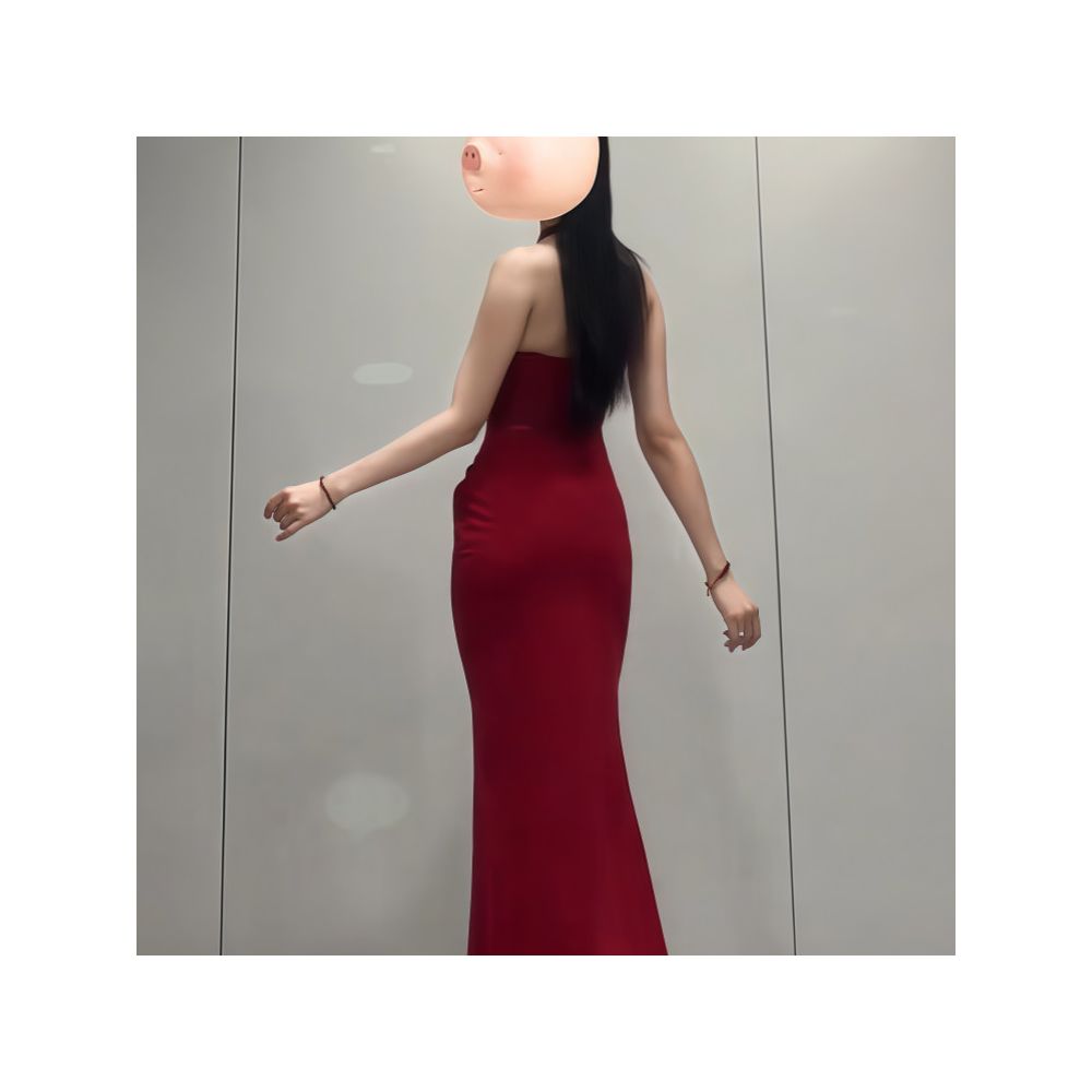 Instahot French mesh patchwork open waist red dress with V neck floral temperament and sexy slim fit long skirt image 4