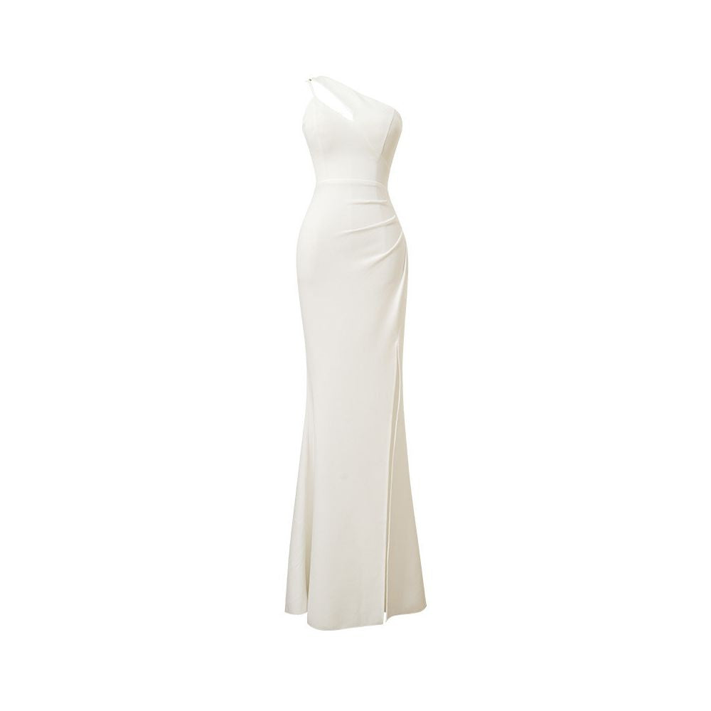 Evening gown for women 2025 new high end banquet host fish tail long skirt temperament slimming sloping shoulders sexy slimming image 5