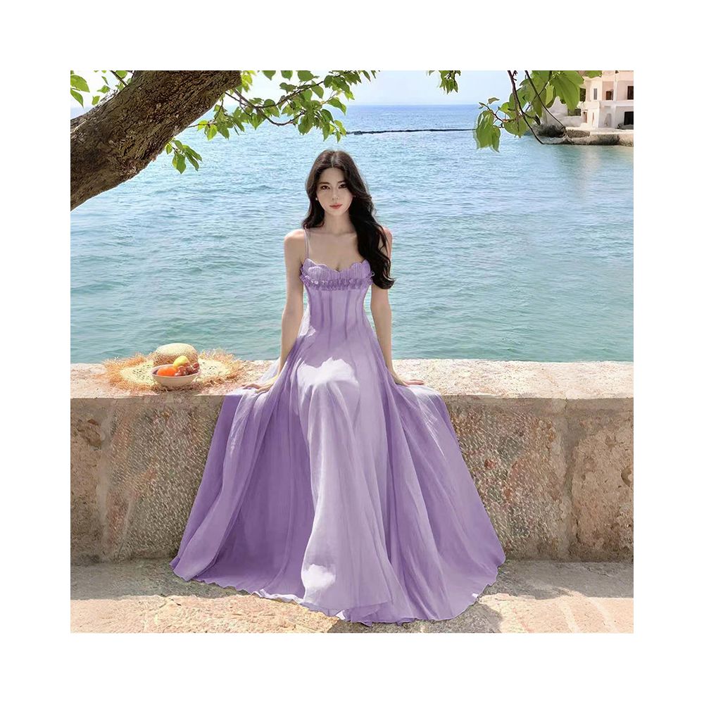 Dopamine Purple Dress 2025 New Style Popular This Year Extremely Beautiful Yunnan Seaside Chiffon Vacation image 1
