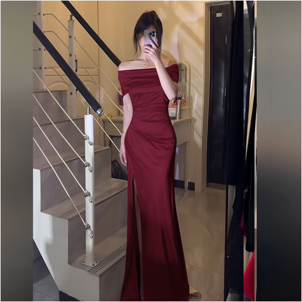 One shoulder bridal toast dress light luxury dress women s high end temperament socialite banquet host fish tail long skirt image 0