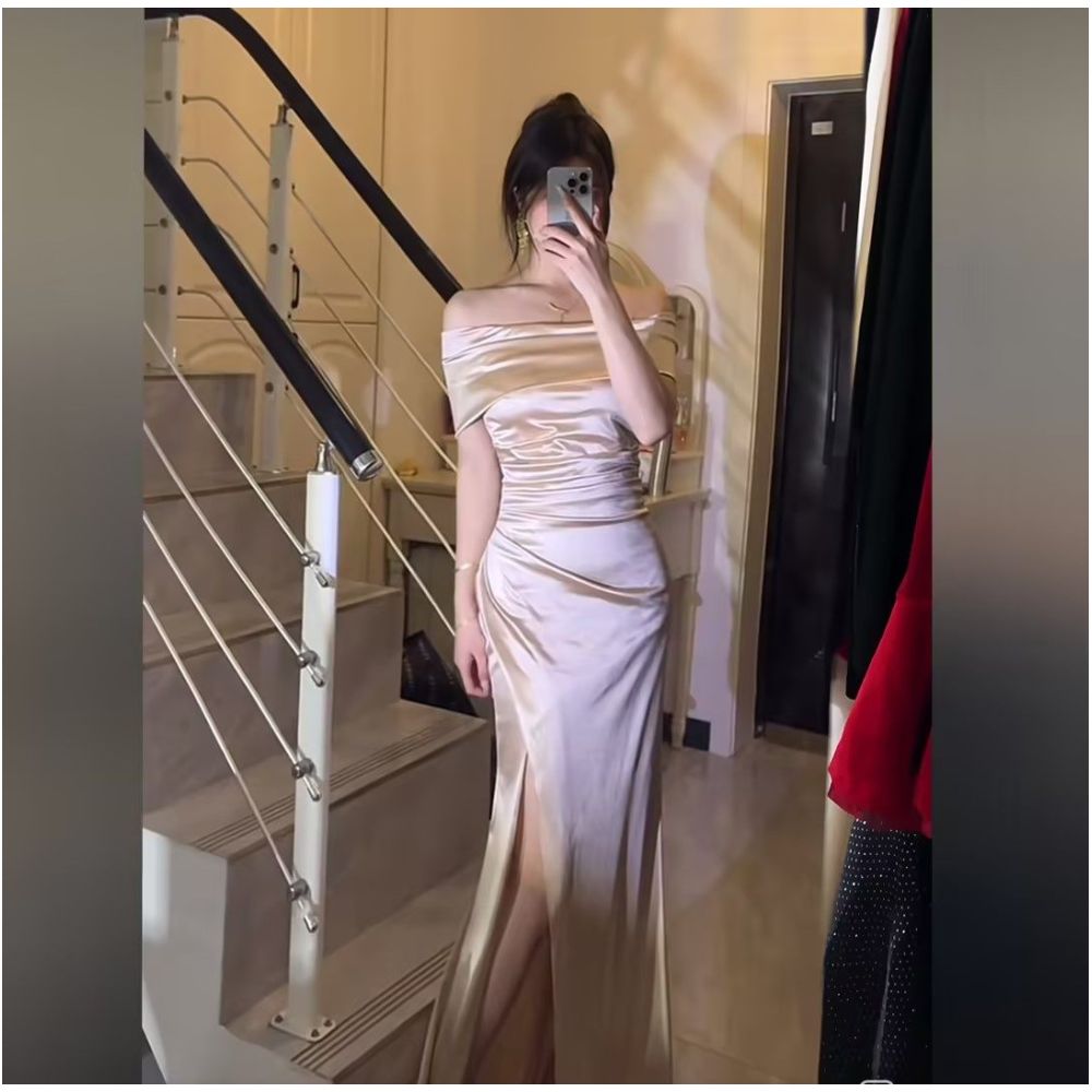 One shoulder bridal toast dress light luxury dress women s high end temperament socialite banquet host fish tail long skirt
