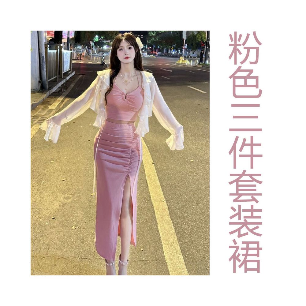 Pure Desire Hot Girl Sexy Sunscreen Set Skirt Women s Summer Dress Design Sense Strap Top Split Hip Wrapping Skirt Three Piece Set