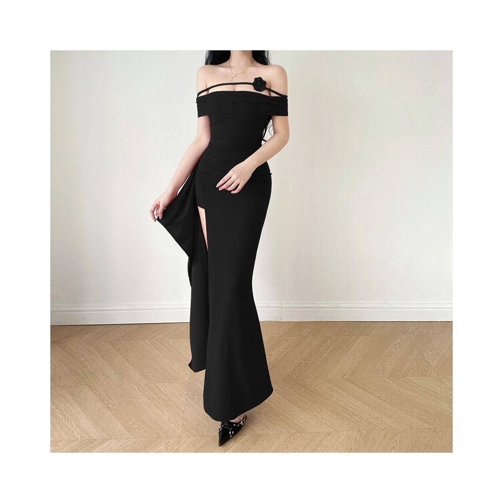 Exquisite Queen s Sexy One Shoulder Split Red Evening Dress for Women s Summer High End Temperament Banquet President s Dress