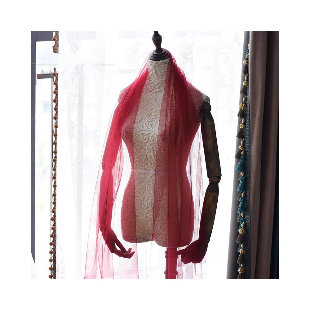 Long burgundy bridal scarf silk scarf ribbon neck veil shawl wedding dress morning robe travel photography accessories