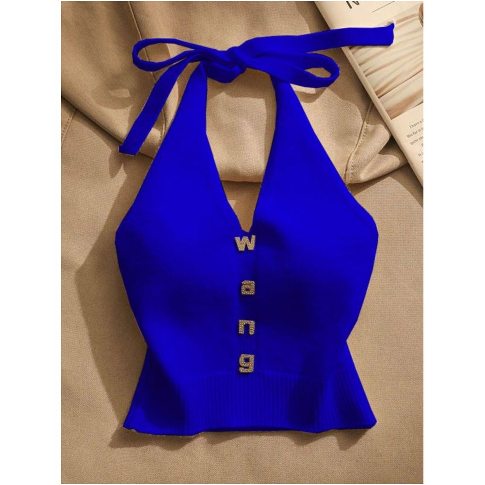 Slim fit halter neck knit camisole for women perfect for summer off shoulder sexy short sleeveless top trendy and stylish image 0