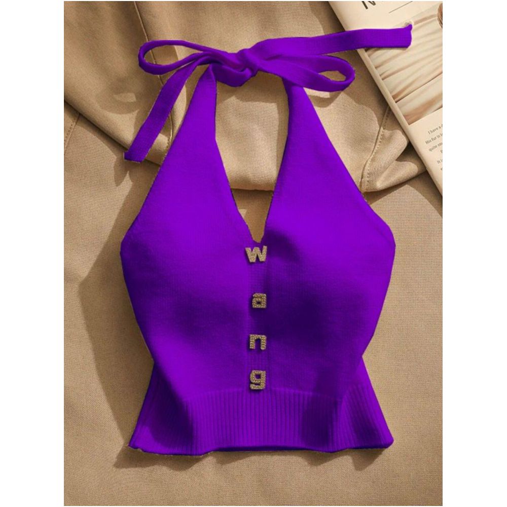 Slim fit halter neck knit camisole for women perfect for summer off shoulder sexy short sleeveless top trendy and stylish image 1