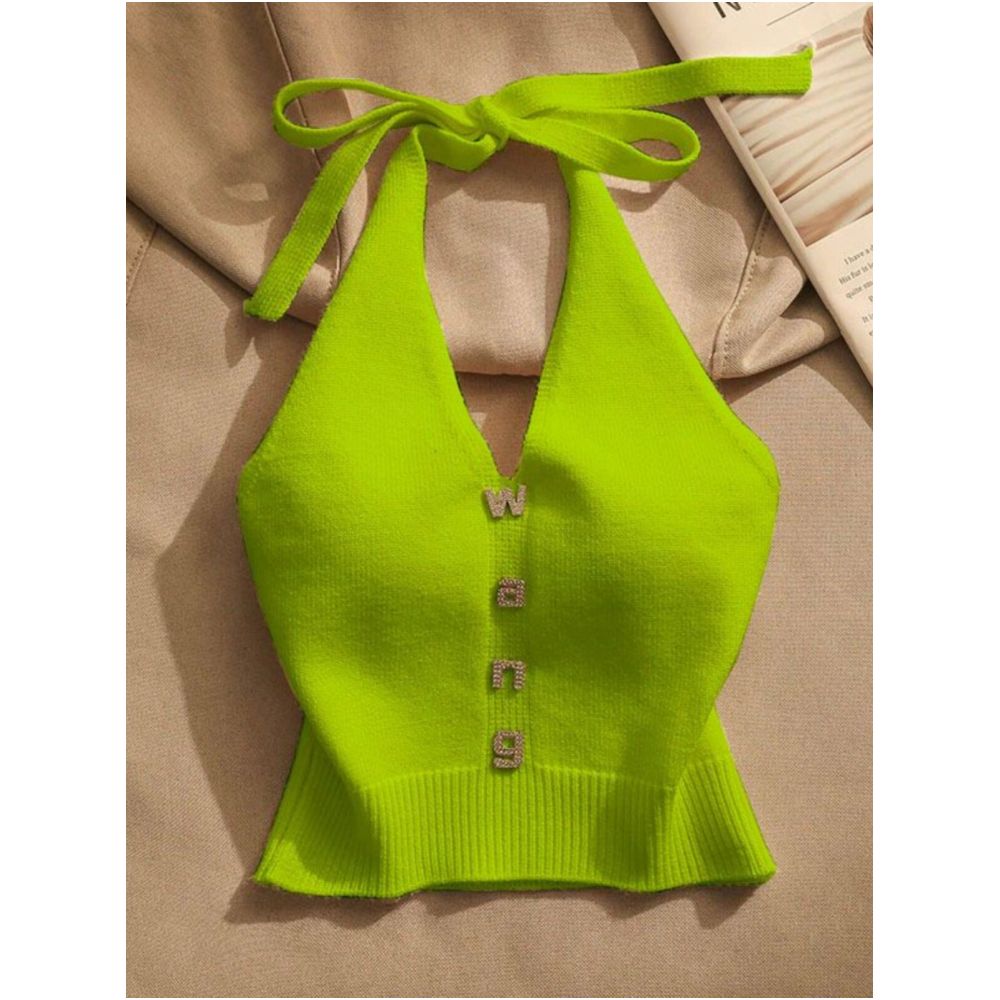 Slim fit halter neck knit camisole for women perfect for summer off shoulder sexy short sleeveless top trendy and stylish image 2