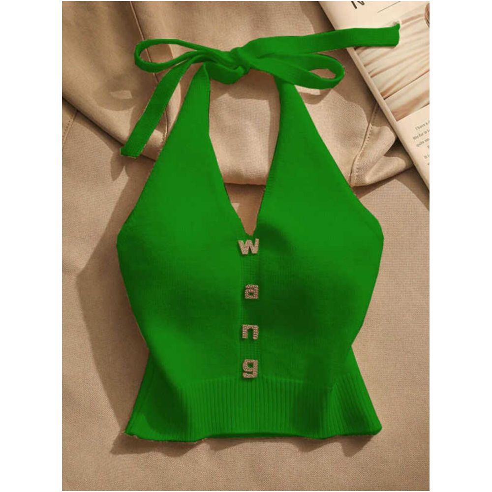 Slim fit halter neck knit camisole for women perfect for summer off shoulder sexy short sleeveless top trendy and stylish image 3