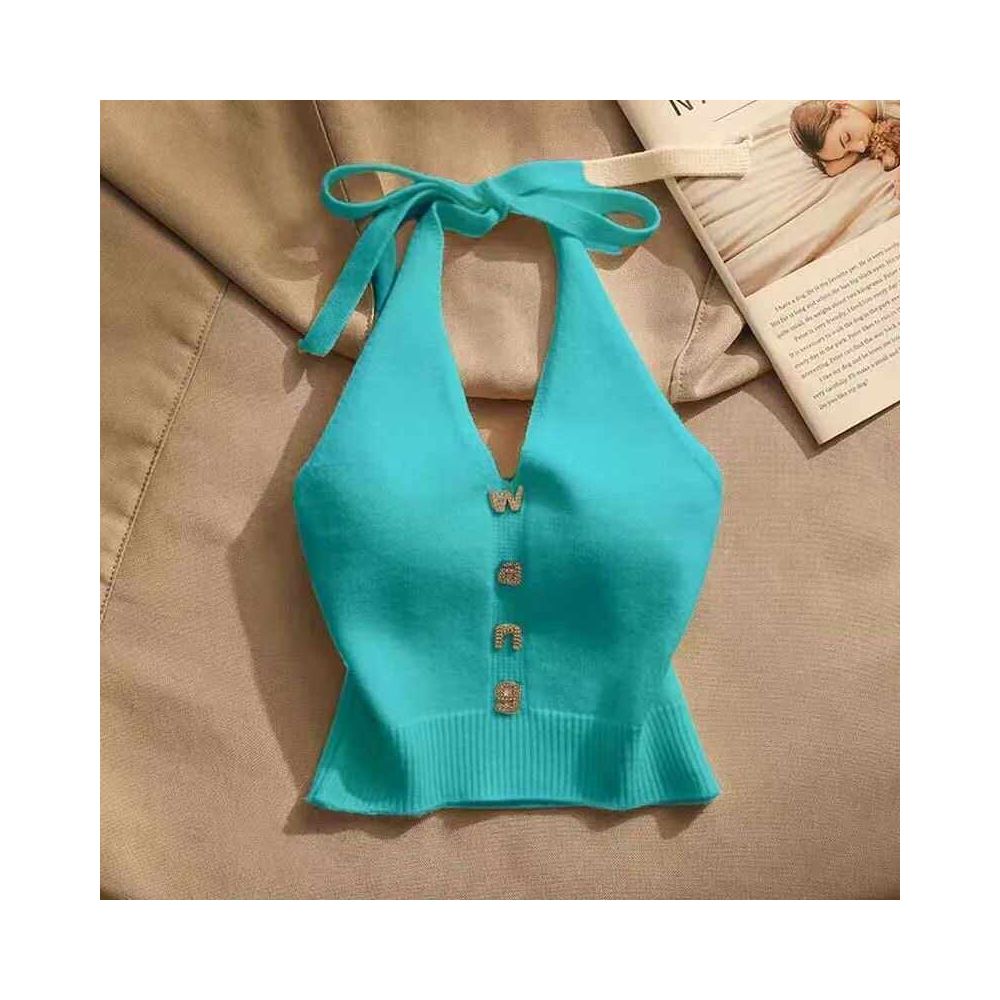 Slim fit halter neck knit camisole for women perfect for summer off shoulder sexy short sleeveless top trendy and stylish