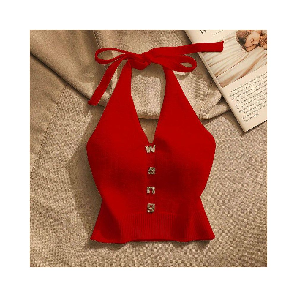 Slim fit halter neck knit camisole for women perfect for summer off shoulder sexy short sleeveless top trendy and stylish