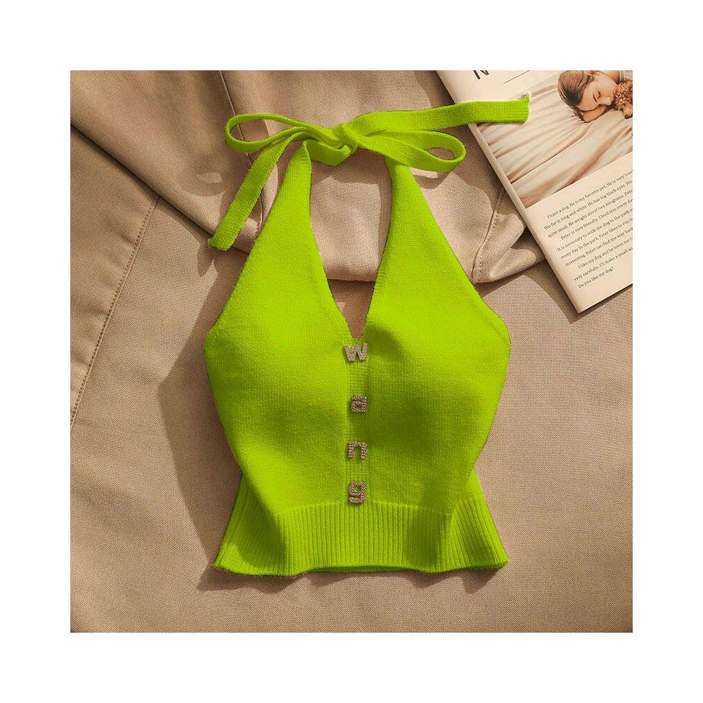 Slim fit halter neck knit camisole for women perfect for summer off shoulder sexy short sleeveless top trendy and stylish