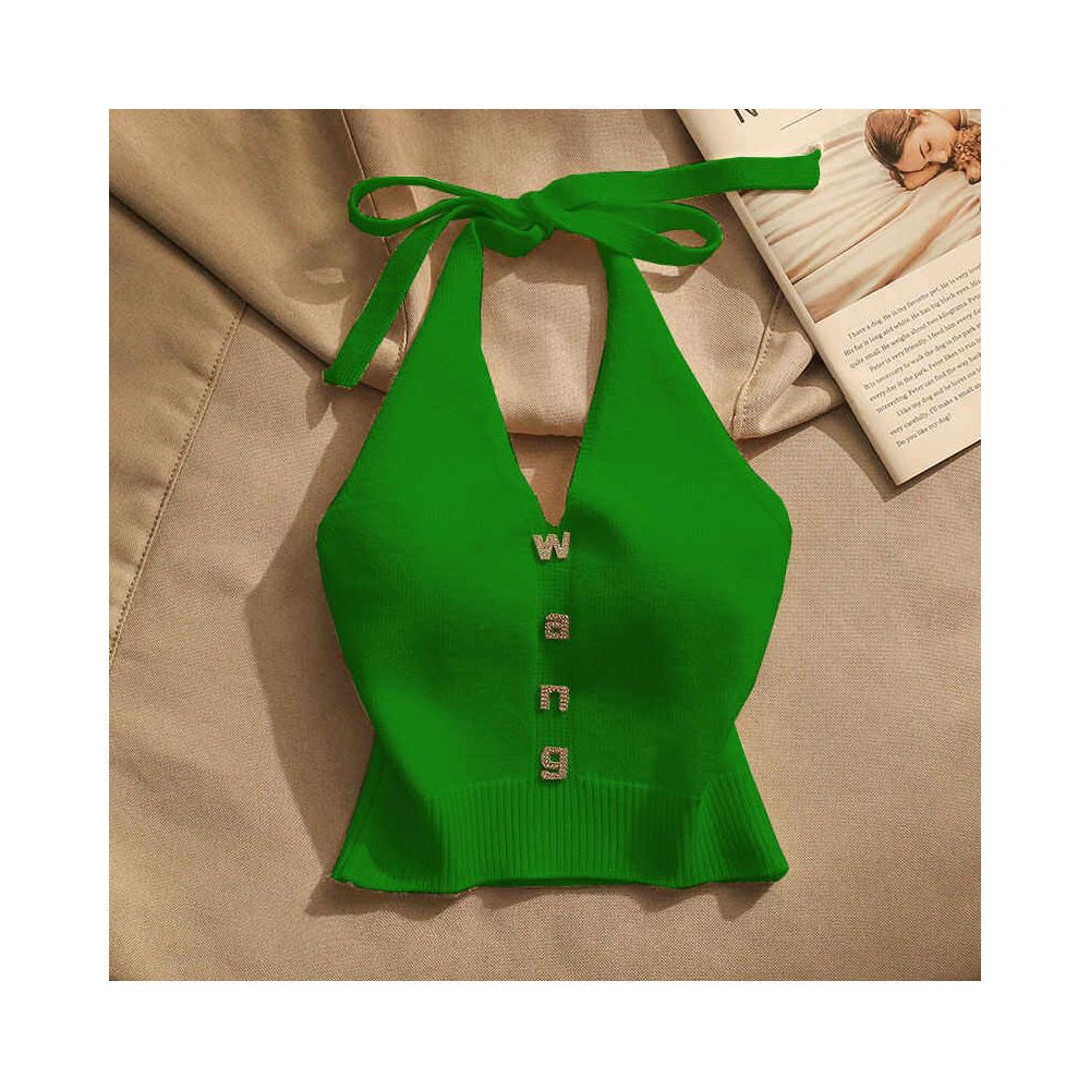 Slim fit halter neck knit camisole for women perfect for summer off shoulder sexy short sleeveless top trendy and stylish