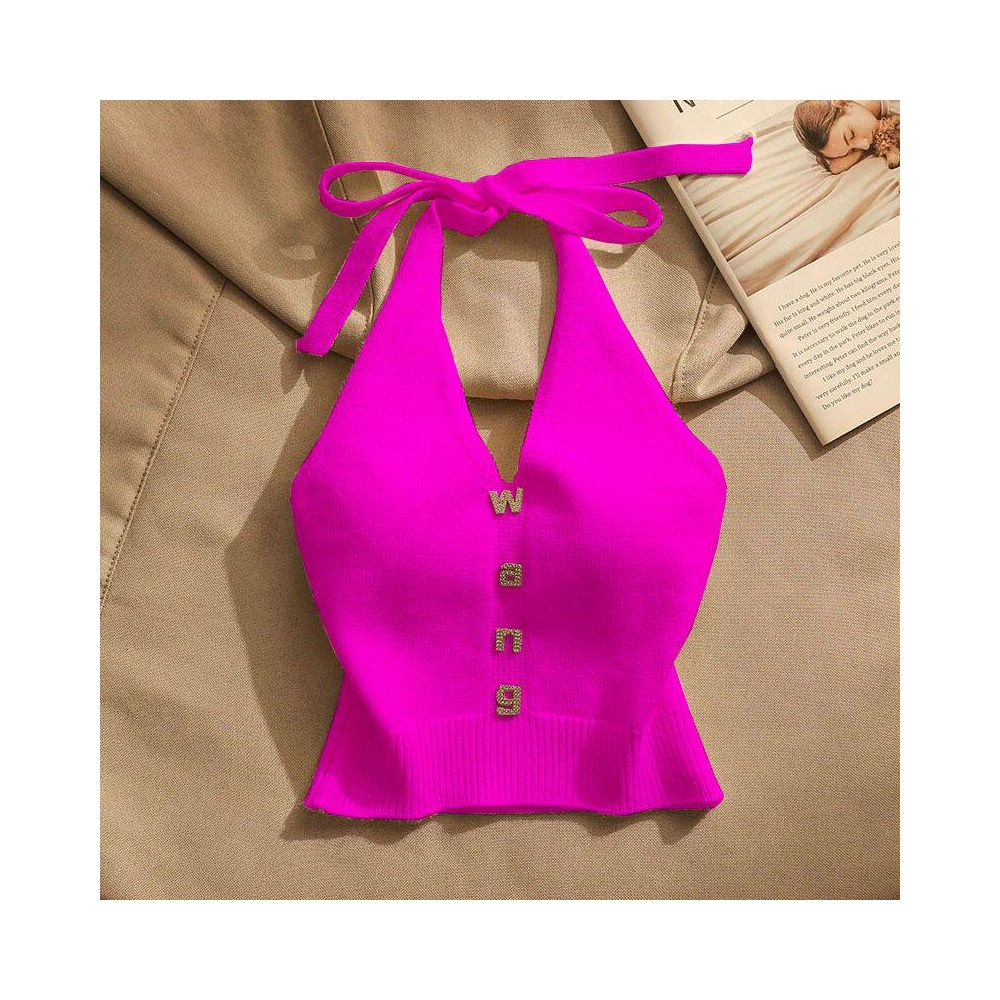 Slim fit halter neck knit camisole for women perfect for summer off shoulder sexy short sleeveless top trendy and stylish