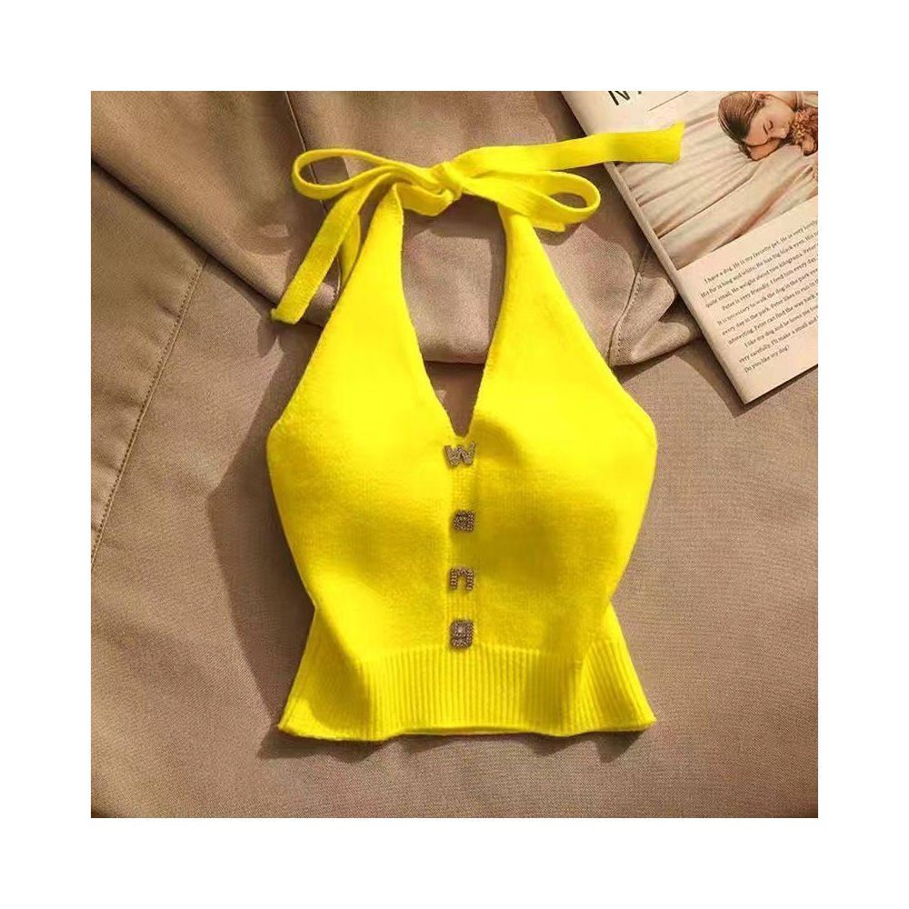 Slim fit halter neck knit camisole for women perfect for summer off shoulder sexy short sleeveless top trendy and stylish