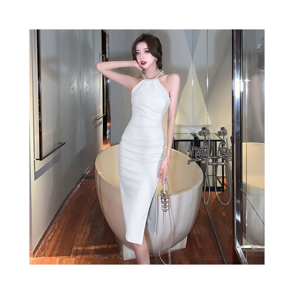 A unique and stunning dress with a high quality feel exuding a sophisticated and mature vibe The pearl halter neck design adds a touch of elegance Perfect for summer image 2