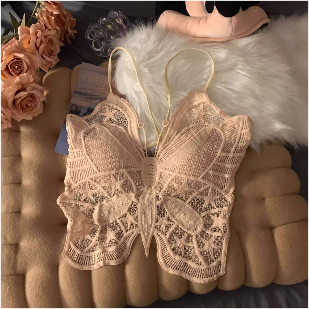 Ankola Red Sexy Strapless Butterfly Camisole Vest for Women Summer Inner Wear Beautiful Backless Bra with Padded Chest Top