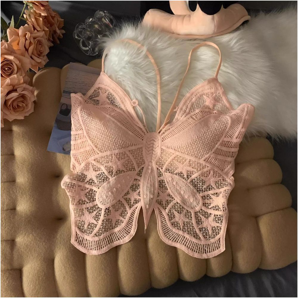 Ankola Red Sexy Strapless Butterfly Camisole Vest for Women Summer Inner Wear Beautiful Backless Bra with Padded Chest Top