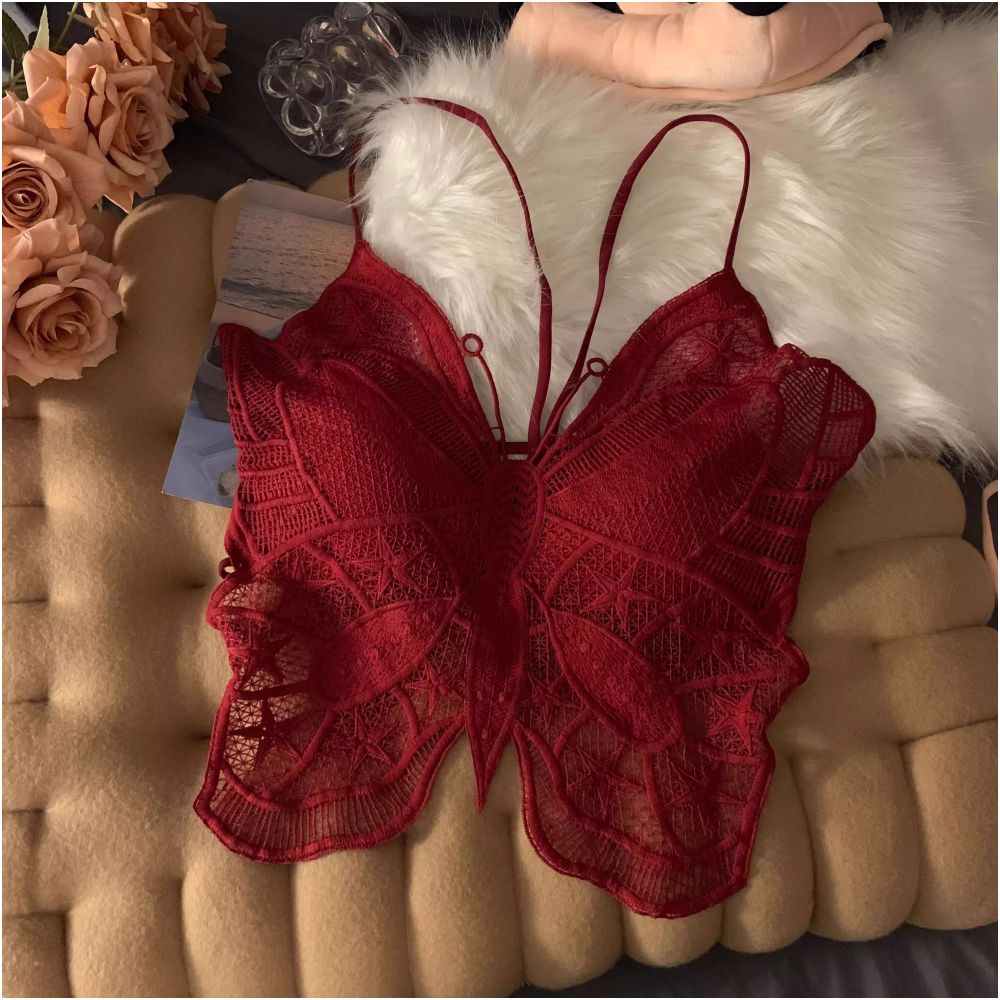 Ankola Red Sexy Strapless Butterfly Camisole Vest for Women Summer Inner Wear Beautiful Backless Bra with Padded Chest Top