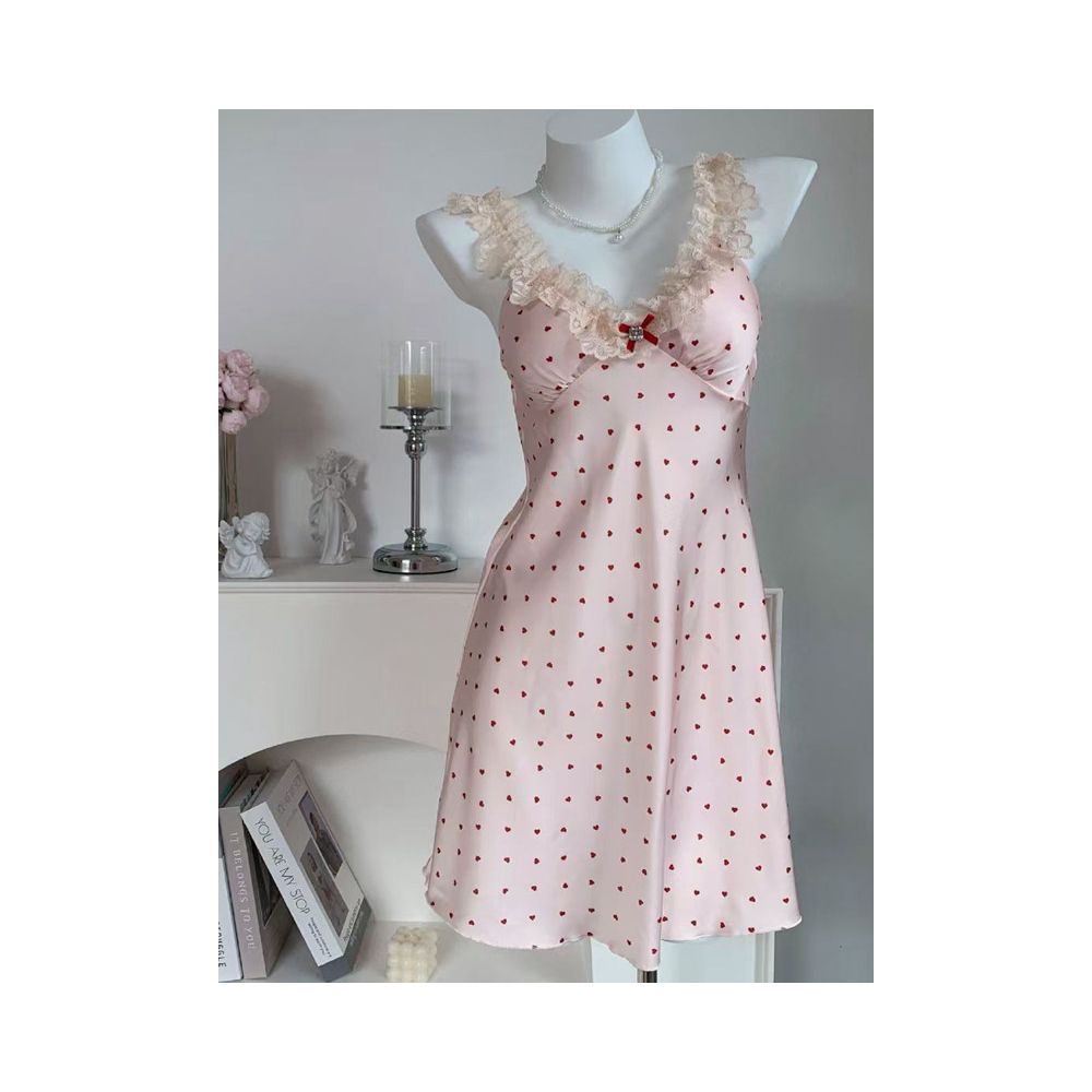 M Summer Ins Lace Nightgown for Women Sweet and Sexy Pajamas Ice Silk Suspender Dress Sweet Home Short Skirt image 2