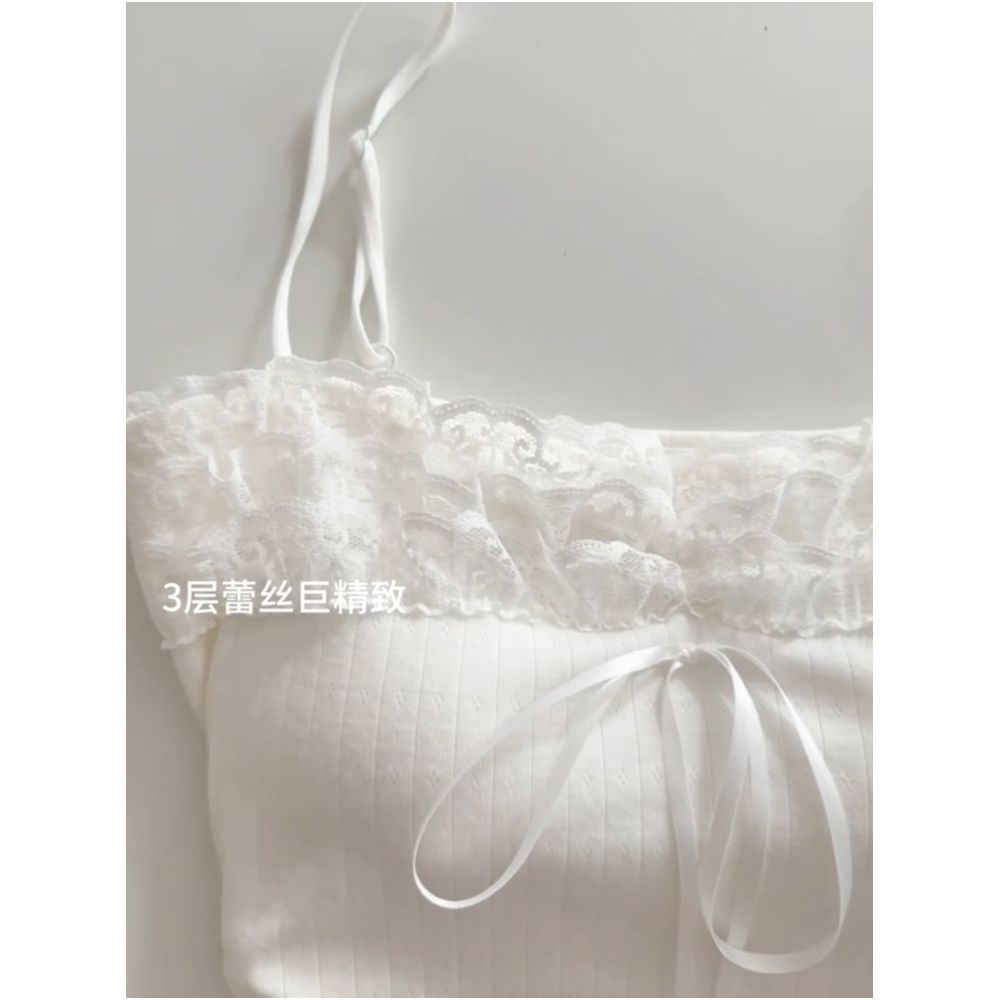 Pure and alluring lace trimmed camisole with padded bra for women perfect for autumn gentle and elegant versatile and slimming innerwear image 1