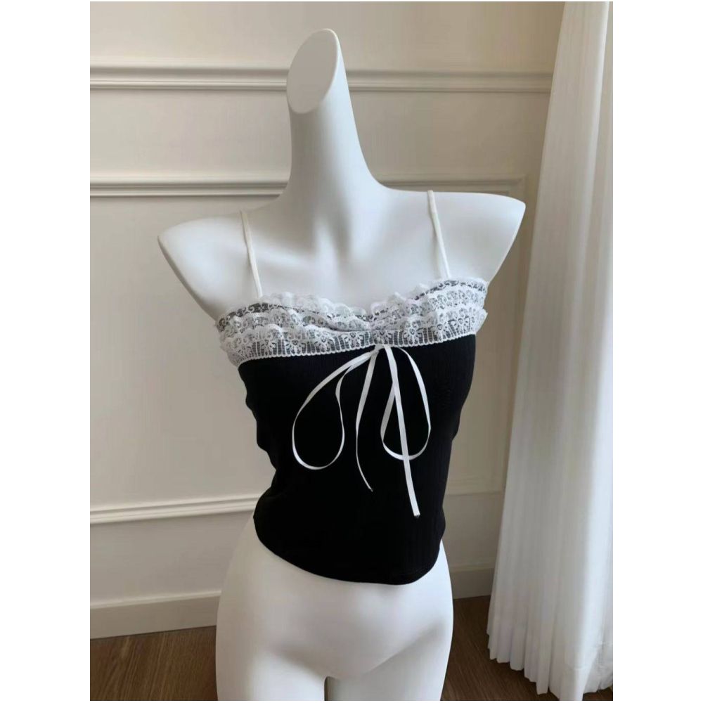 Pure and alluring lace trimmed camisole with padded bra for women perfect for autumn gentle and elegant versatile and slimming innerwear