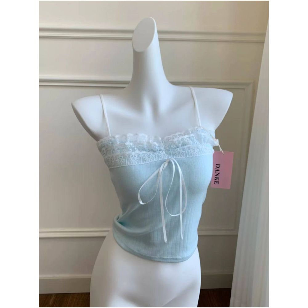 Pure and alluring lace trimmed camisole with padded bra for women perfect for autumn gentle and elegant versatile and slimming innerwear