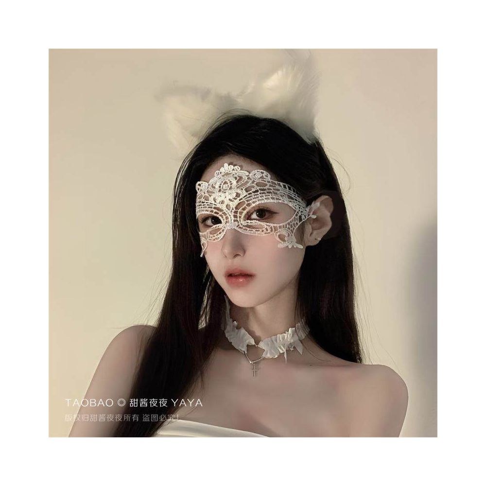 Black lace sexy cat ear headband restrained eye mask face covering mesh couple headpiece hair accessory women s accessory