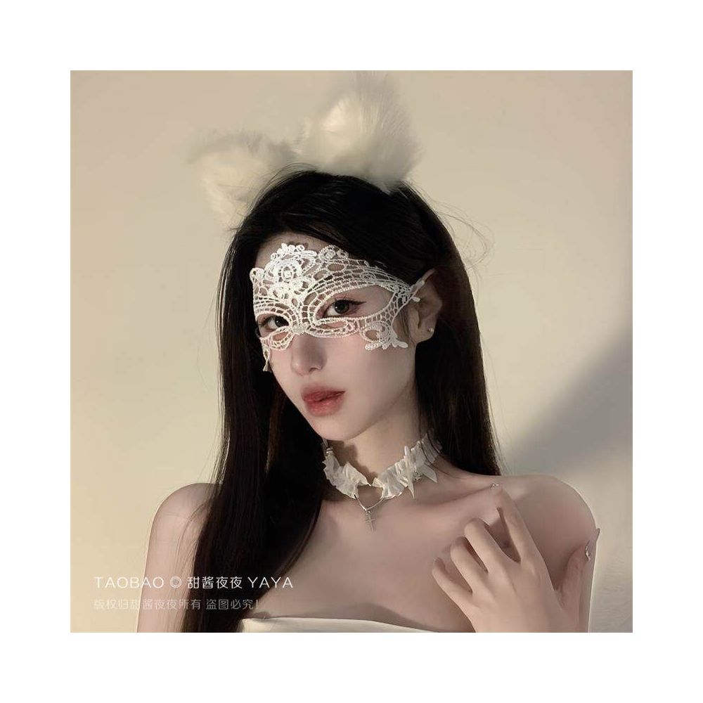 Black lace sexy cat ear headband restrained eye mask face covering mesh couple headpiece hair accessory women s accessory