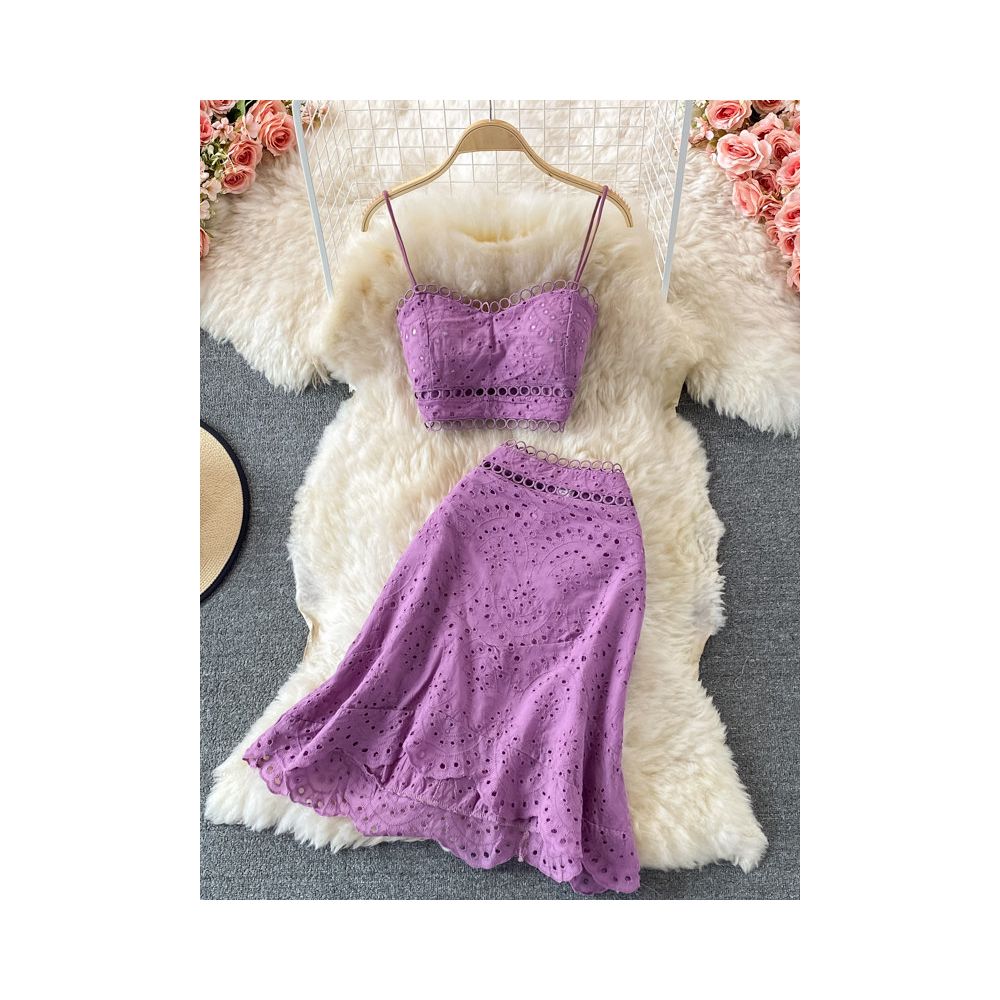 Beach vacation set new summer style backless short strapless camisole top and high waisted ruffle skirt image 1