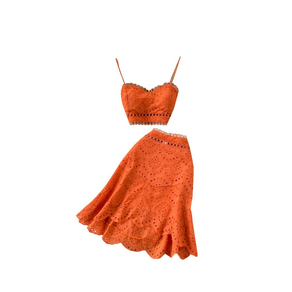 Beach vacation set new summer style backless short strapless camisole top and high waisted ruffle skirt image 4