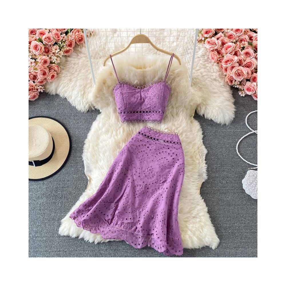 Beach vacation set new summer style backless short strapless camisole top and high waisted ruffle skirt