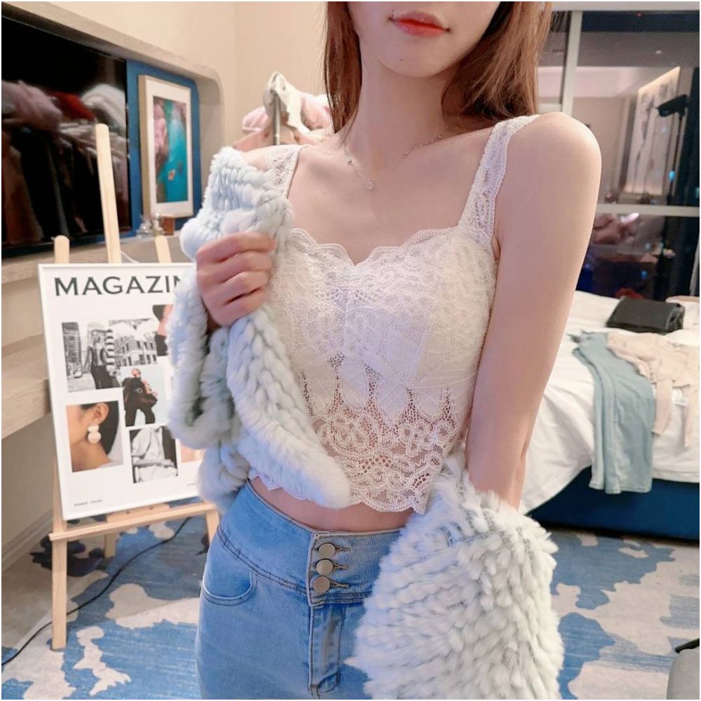 White pure desire small camisole vest for women with chest cushion for inner and outer wear lace backless base short sleeveless top for summer image 2