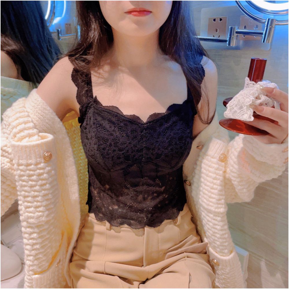 White pure desire small camisole vest for women with chest cushion for inner and outer wear lace backless base short sleeveless top for summer image 4