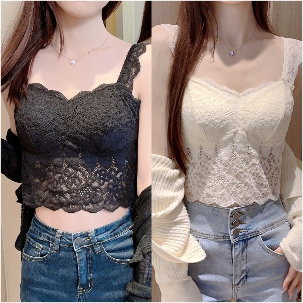 White pure desire small camisole vest for women with chest cushion for inner and outer wear lace backless base short sleeveless top for summer