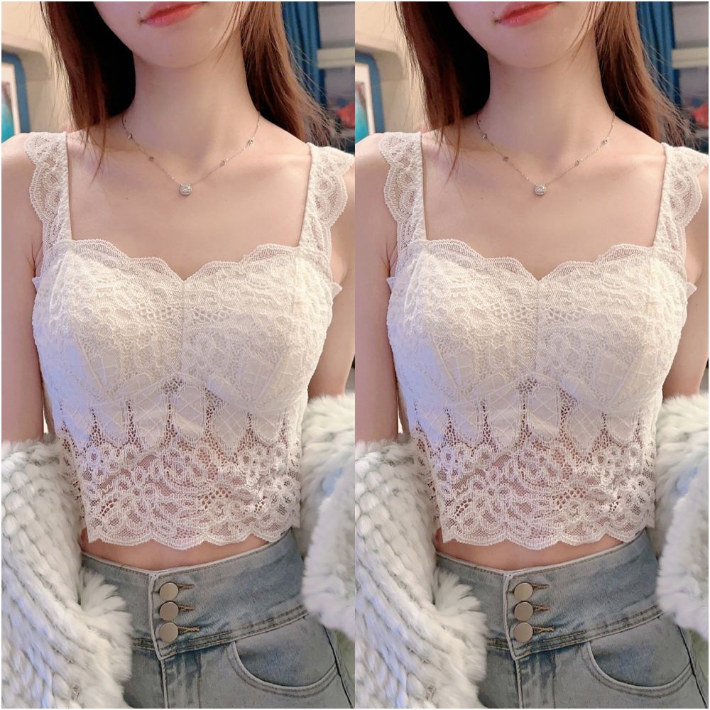 White pure desire small camisole vest for women with chest cushion for inner and outer wear lace backless base short sleeveless top for summer