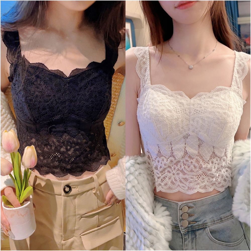 White pure desire small camisole vest for women with chest cushion for inner and outer wear lace backless base short sleeveless top for summer